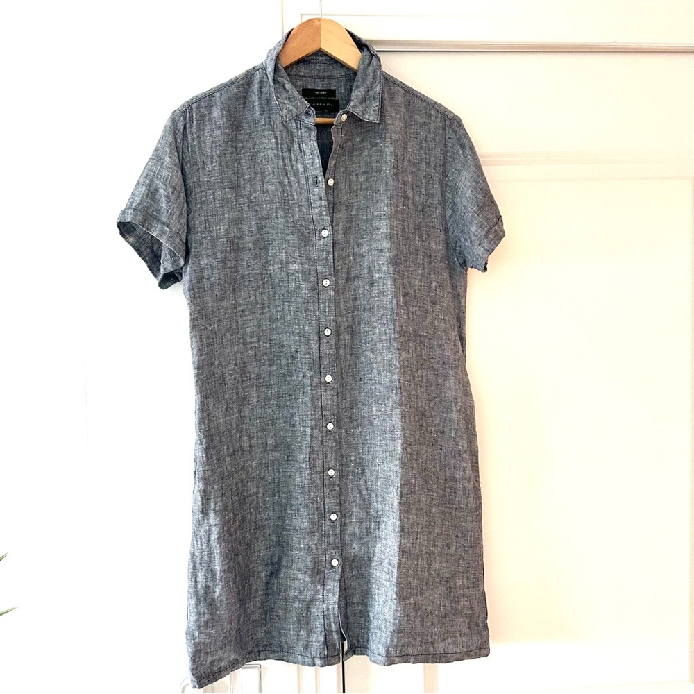 Tahari Linen Short Sleeve Shirtdress